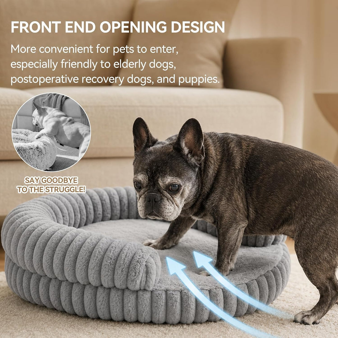 Luxury Donut Dog Bed, Fluffy Orthopedic Dog Couch Washable Round Pet