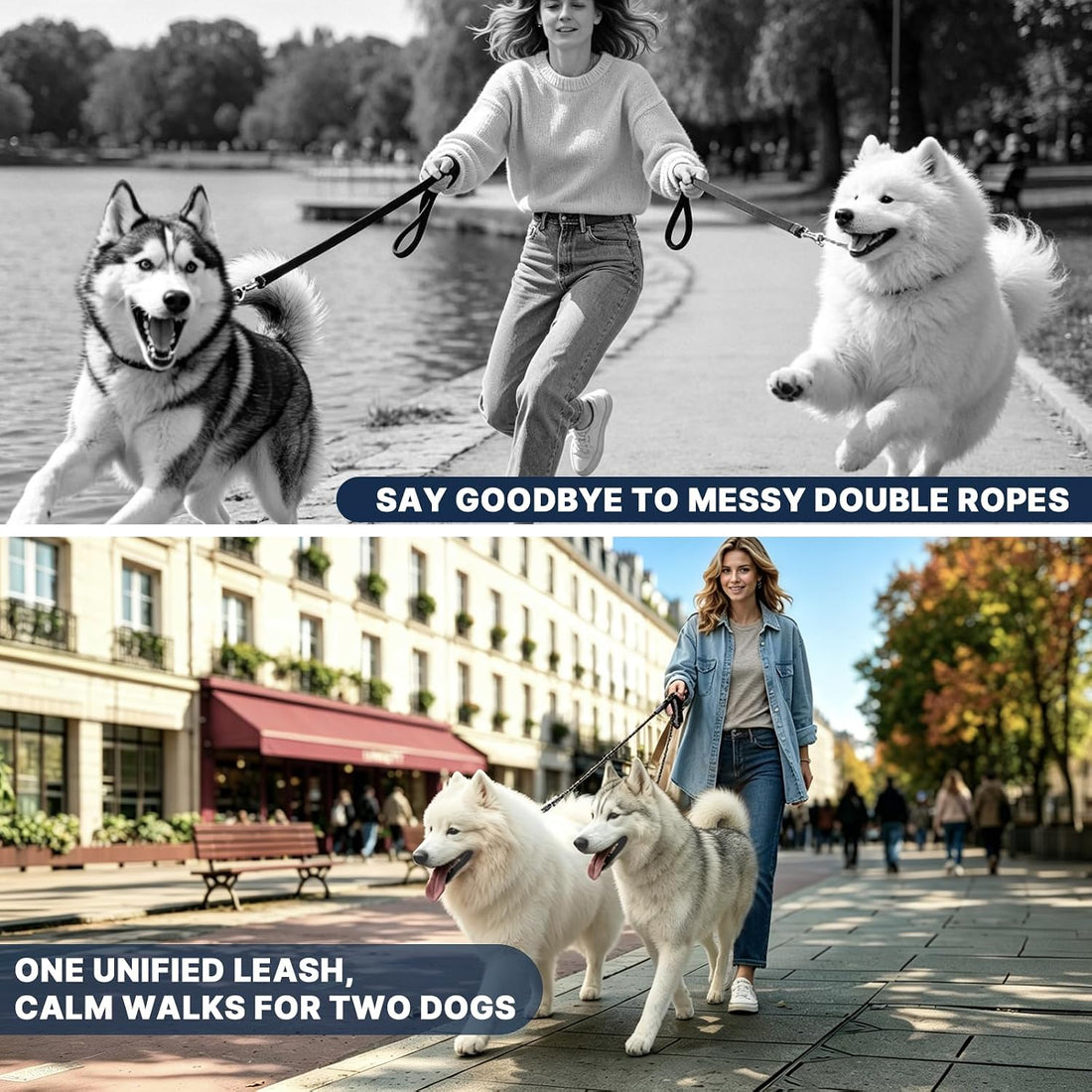 Pieviev Double Dog Leash for 2 Medium&Large Dogs, Longer Coupler