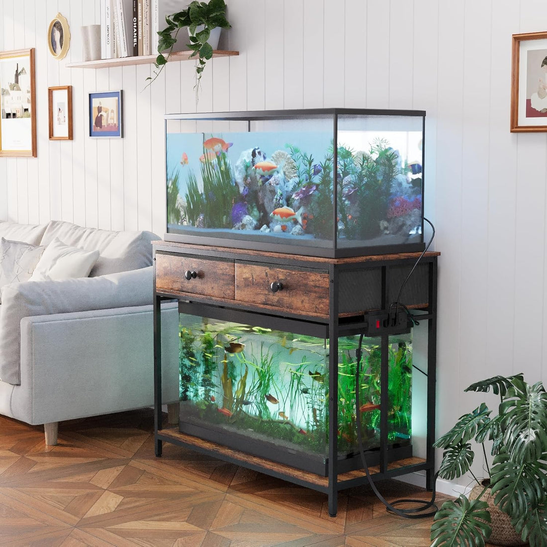 VOWNER 40 Gallon Aquarium Stand with Power Outlet & Cabinet Storage