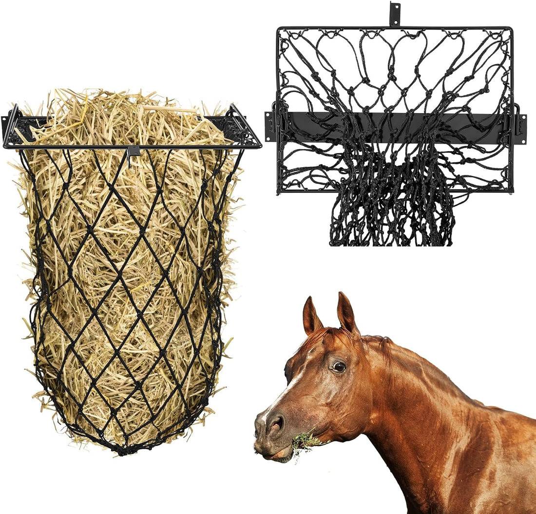 Yaocom 2 Set Wall Mount Hay Feeder for Horse Goats Hay Rack with Net