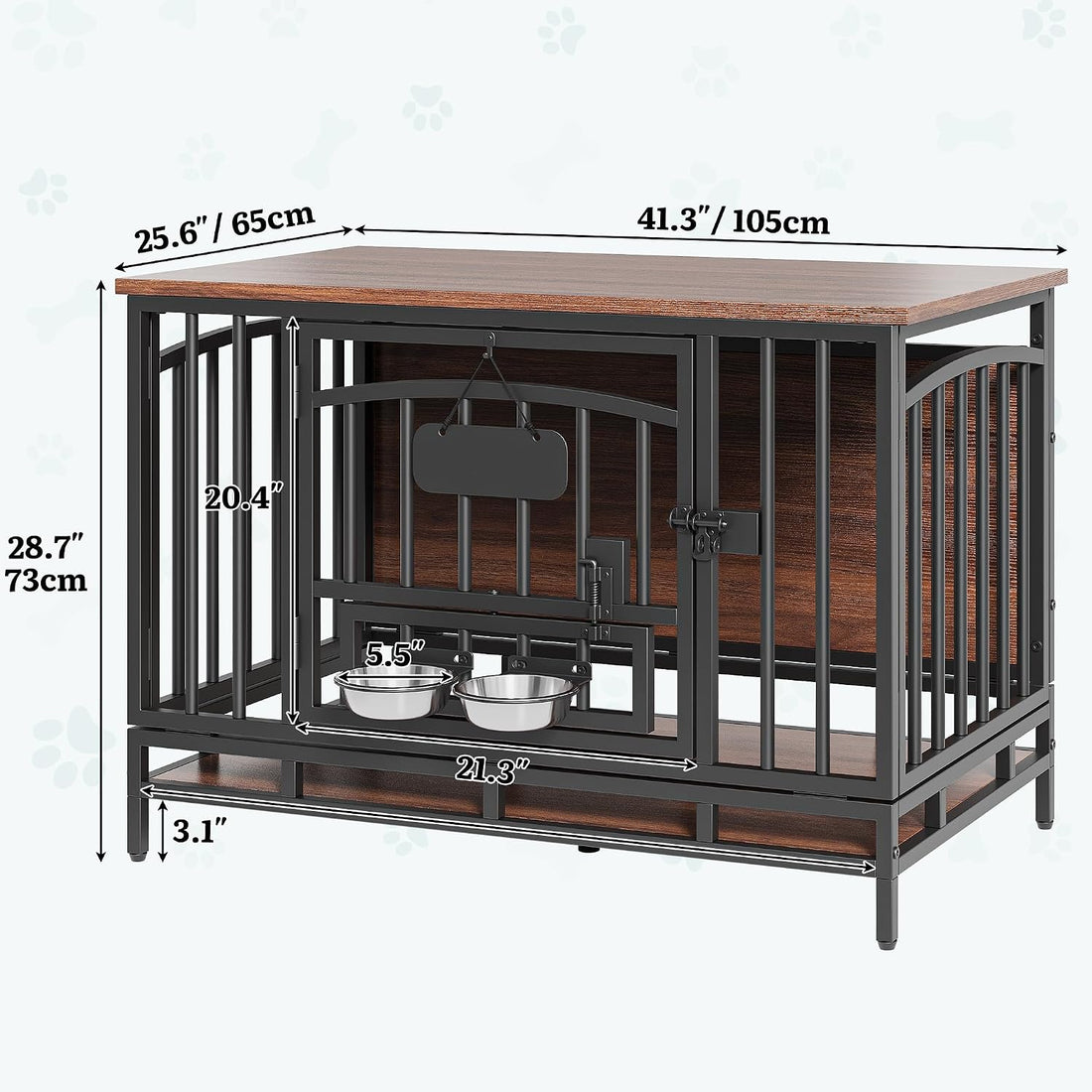 YITAHOME 41.3" Foldable Dog Crate Furniture with 360° Swivel Feeding