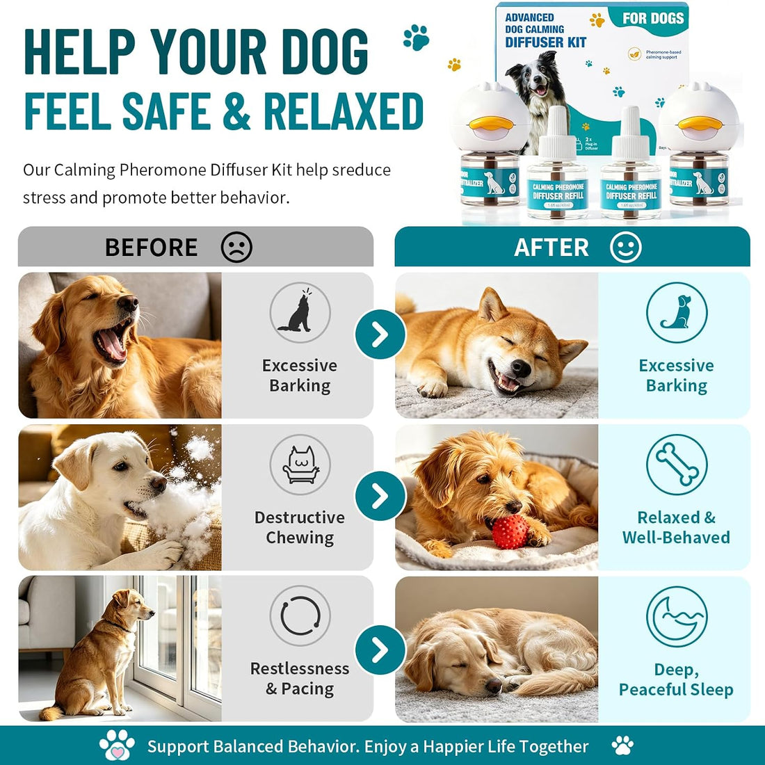 Upgraded Dog Calming Diffuser with 2 Plug-in + 4 Refill