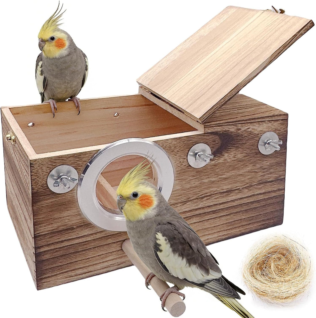 kathson Parakeet Nesting Box,Wooden Cockatiel Breeding Mating