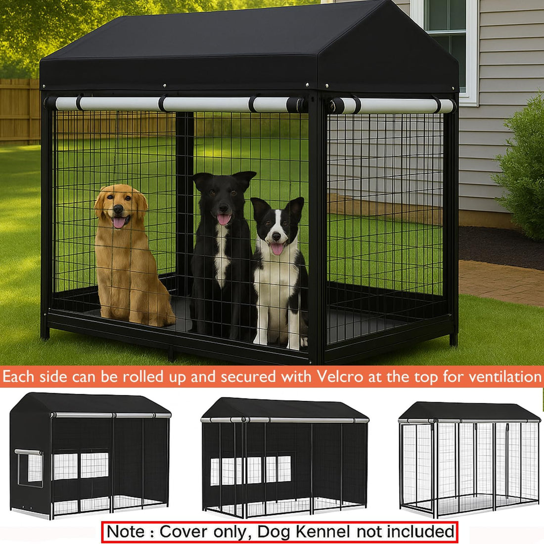 Outdoor Dog Kennel Cover 8'Dx4'Wx6'H Full Coverage Kennel Cover Large