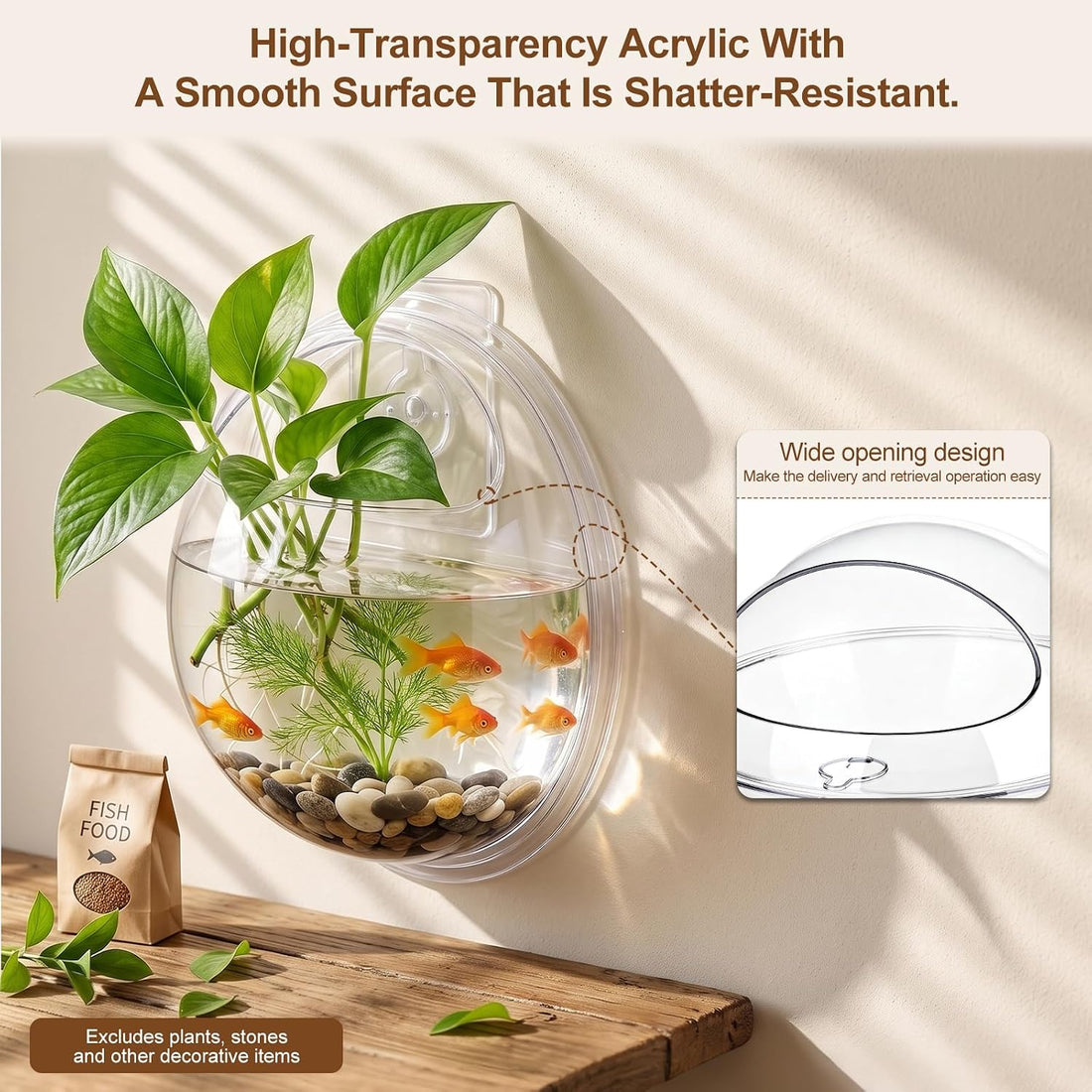 1 Pack Acrylic Wall Hanging Fish Bowl 9 Inch Fish Tank Planter