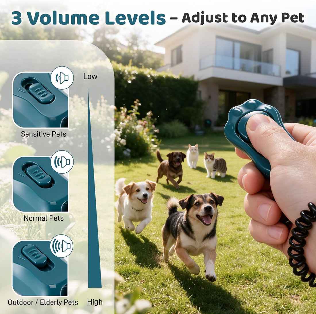 Dog Training Clicker with Adjustable 3-Level Volume, 2-Pack