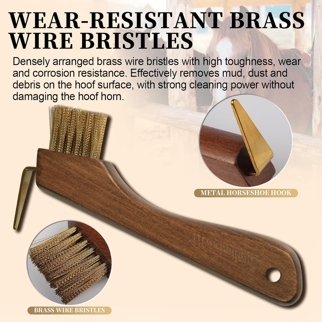 MAXIMILIAN 2-in-1 Solid Wood Horse Hoop Pick with Brush