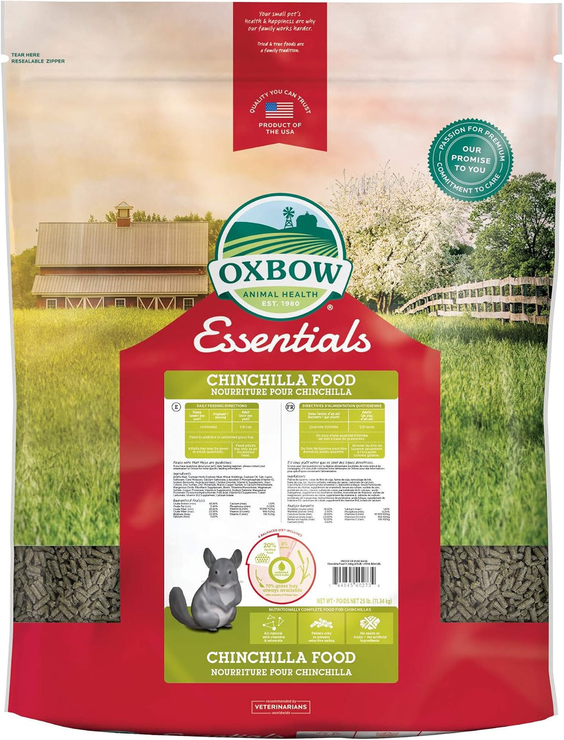 Oxbow Essentials Chinchilla Food, Made with Oxbow Alfalfa
