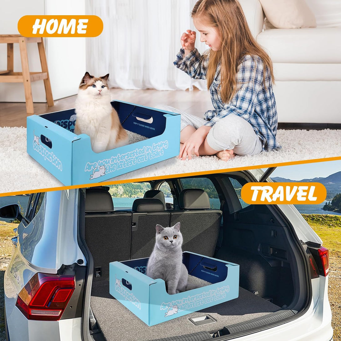 3 Pack Disposable Cat Litter Boxes, 17.1 x 13.2 x 5.7 in, Waterproof