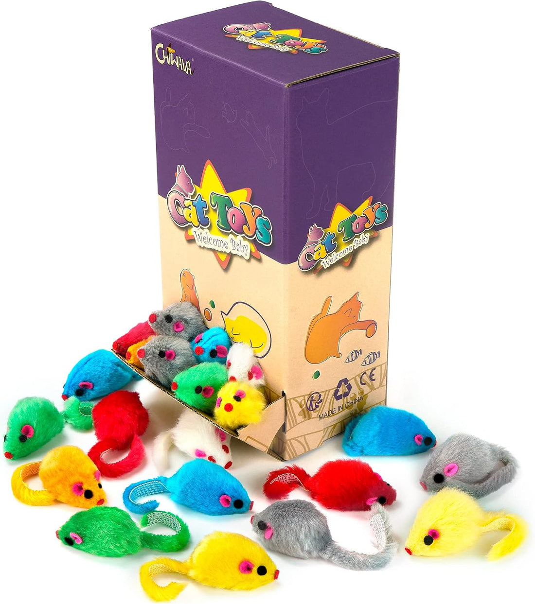 CHIWAVA 36PCS 4.1'' Furry Cat Toy Mice Rattle Small Mouse Kitten