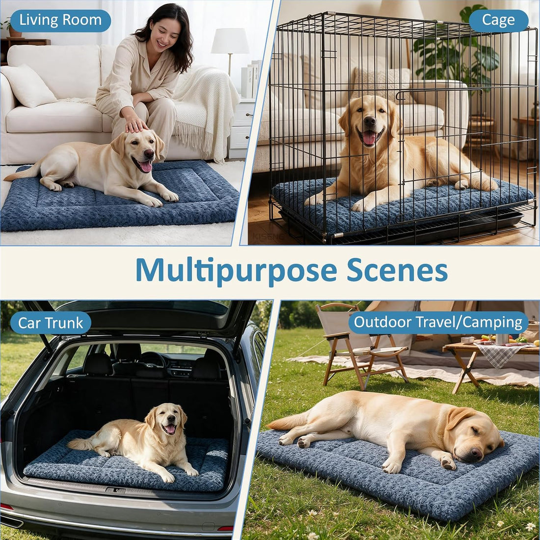 Large Size Washable Non‑deformable Rose-Velvet Comfort Dog Crate Mat