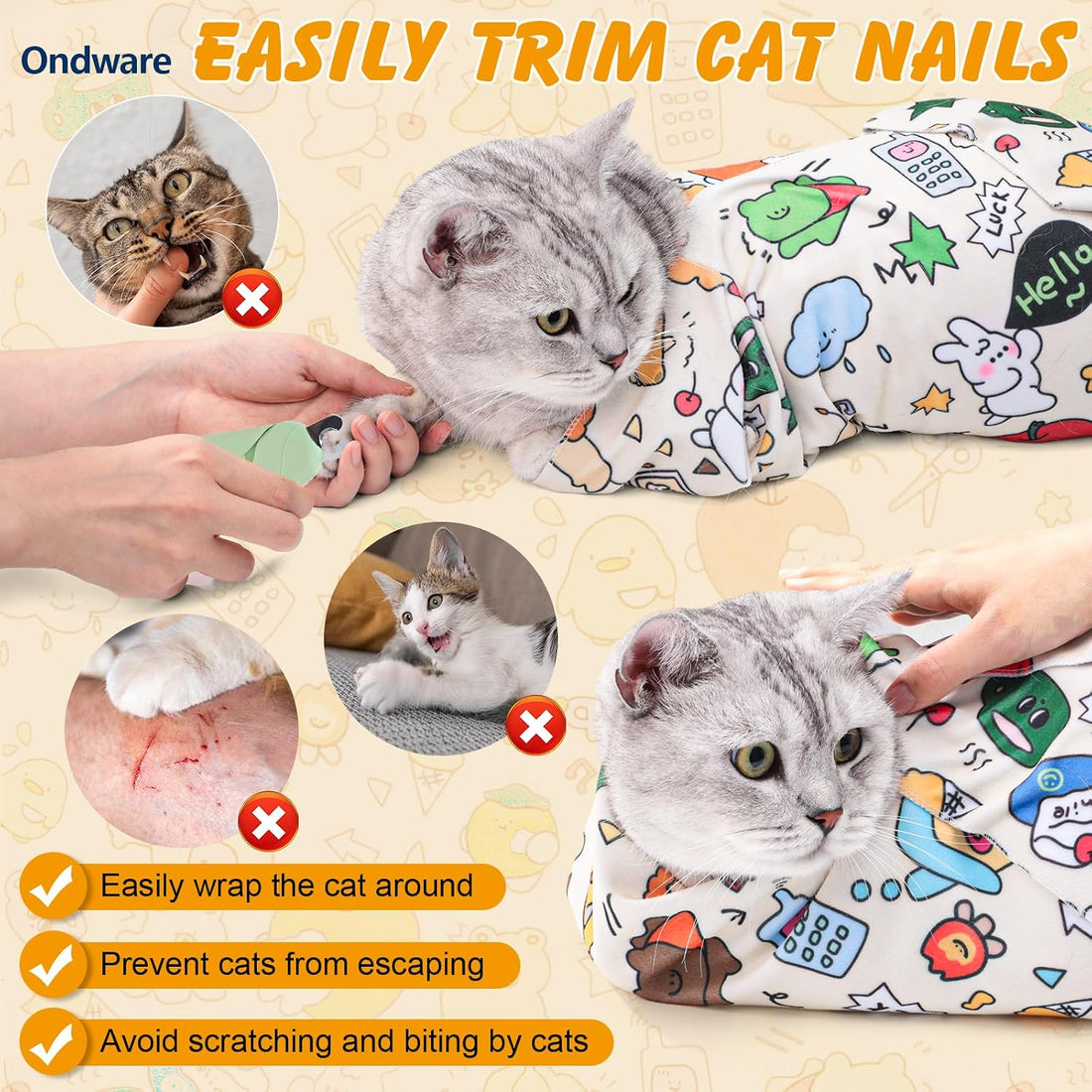 ondware 27.6In Self-Adhesive Cat Grooming Wrap