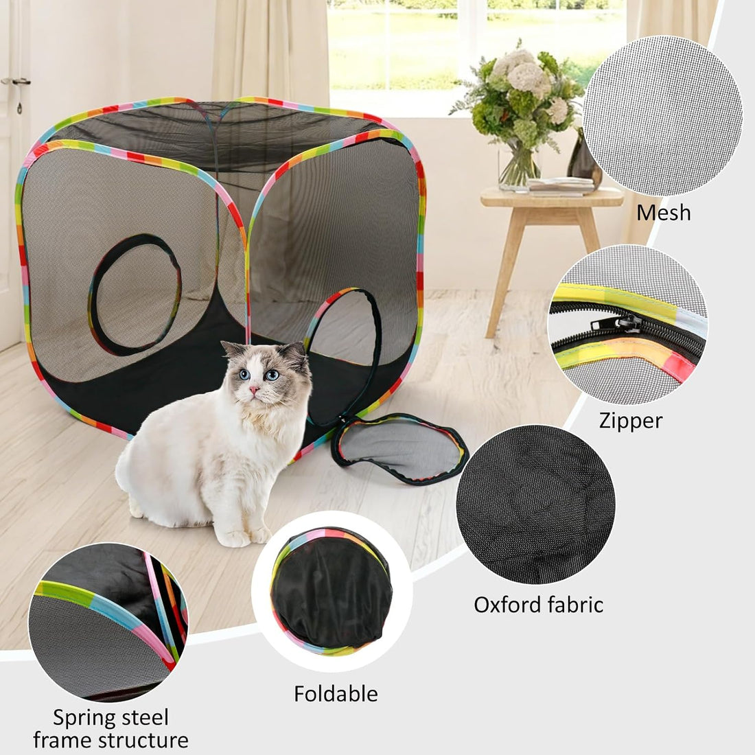 Cat Enclosure, Pop Up Cat Rolling Tent Cube for Outdoor and Indoor