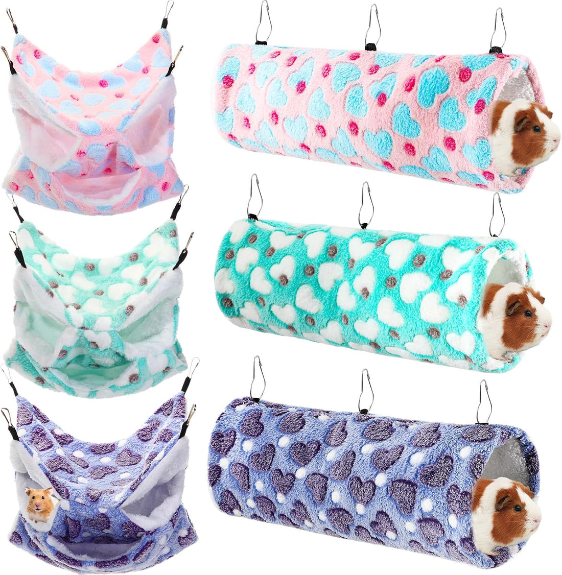 Sweetude 6 Pcs Rat Hammock Set Ferret Hanging Tunnel 3 Tier Guinea