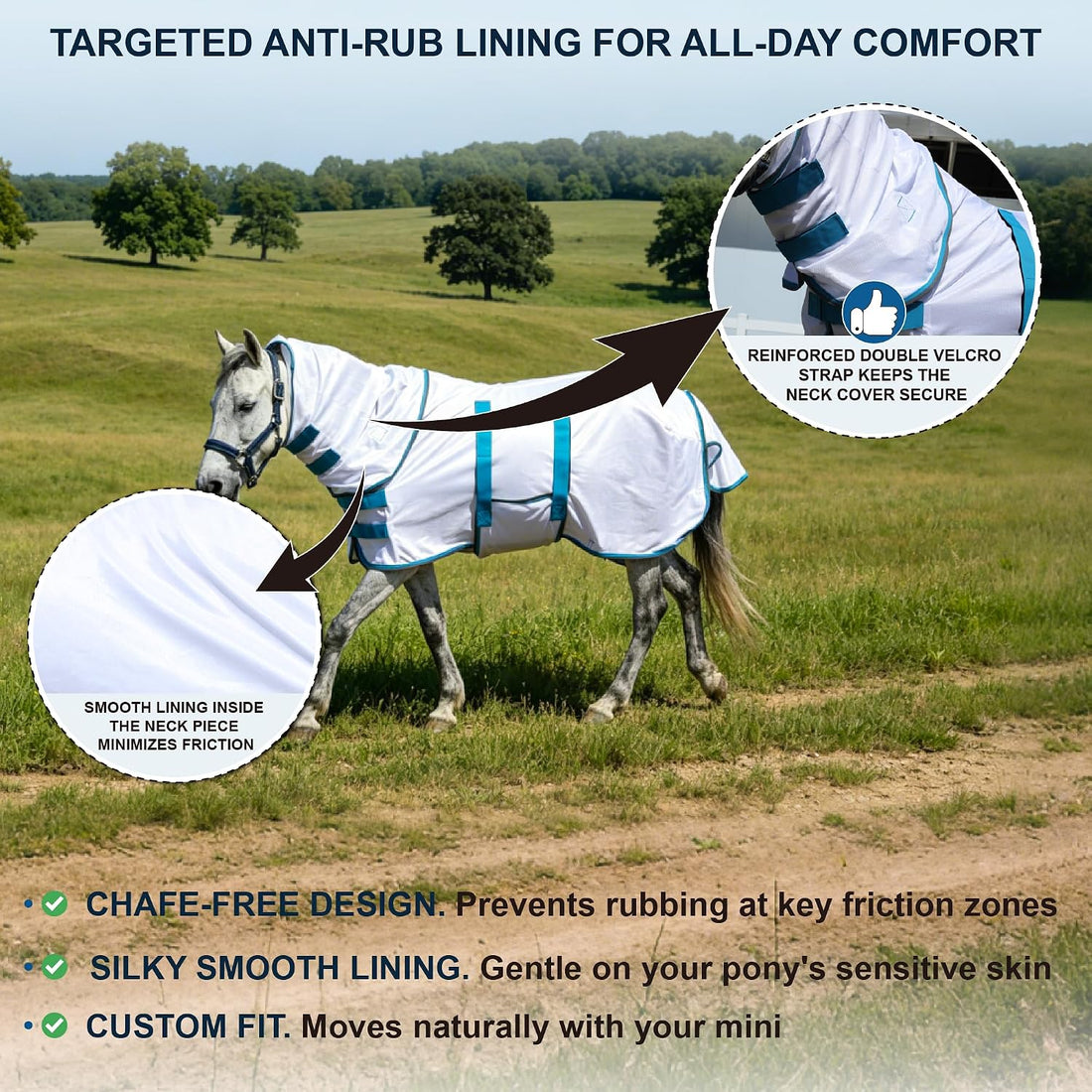 Mini Horse & Pony Mesh Fly Sheet with Neck & Belly Wrap White 46
