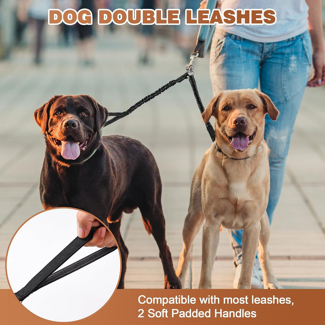 Tangle Free Double Dog Leash for Two Dogs,360° Swivel,for Medium Dogs
