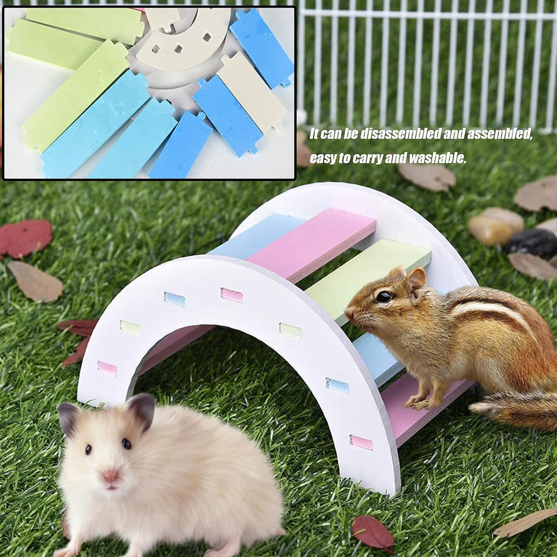 2 Pack Hamster Wheel Flying Saucer & Wood Bridge for Hedgehog Gerbil