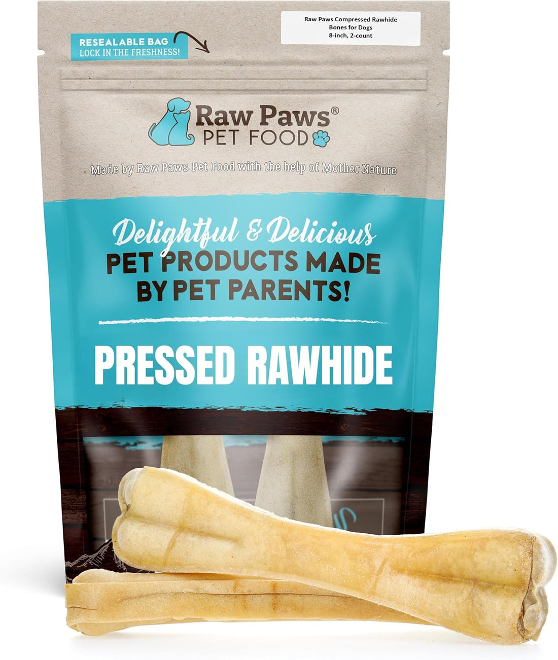 Raw Paws 8-Inch Compressed Rawhide Bones for Dogs, 10-Count