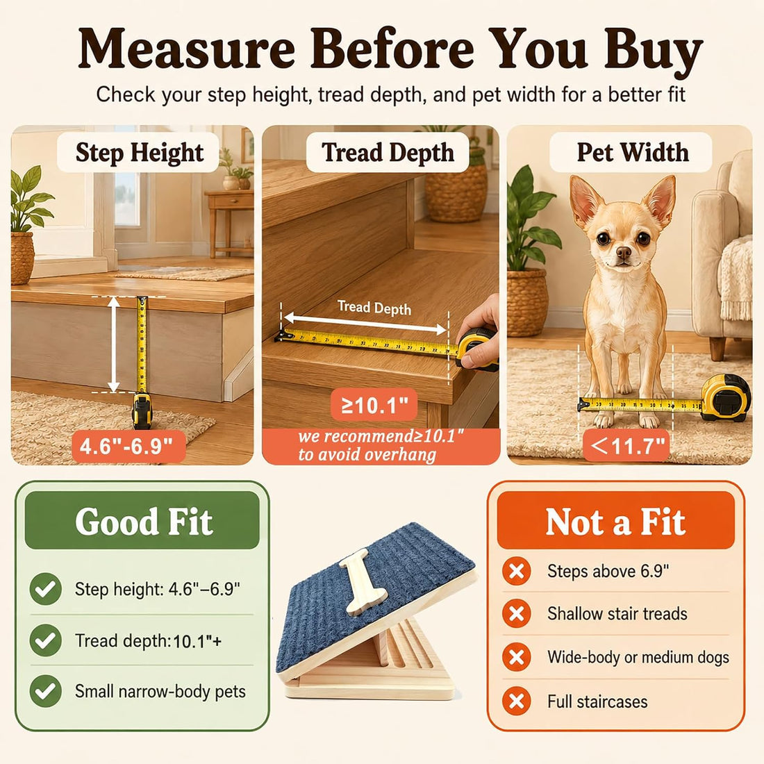 Dog Ramp for Stairs 2 Pack, 4-Level Adjustable Wooden Pet Steps