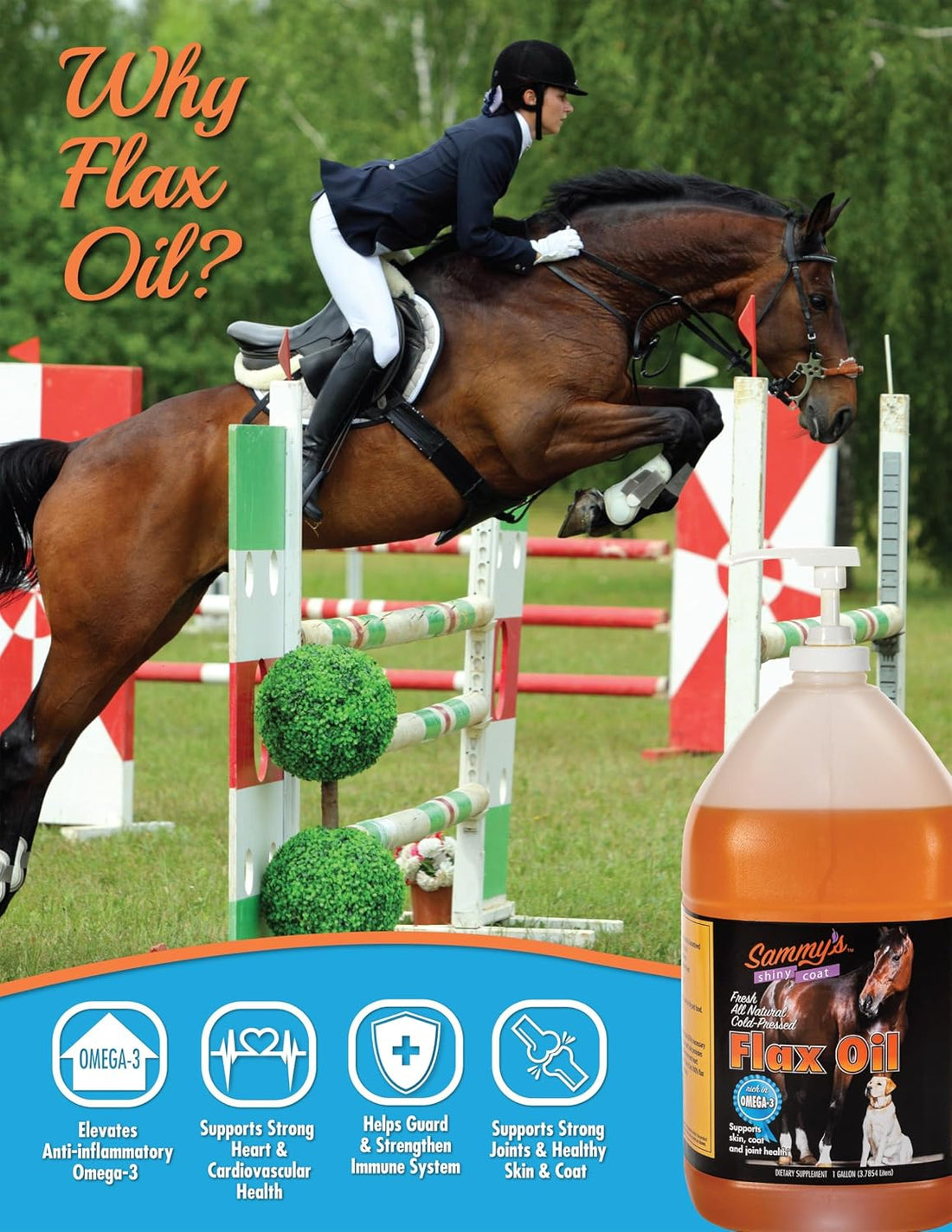 Sammy's Shiny Coat Flax Oil for Horses, Pure Flaxseed Oil for Horse