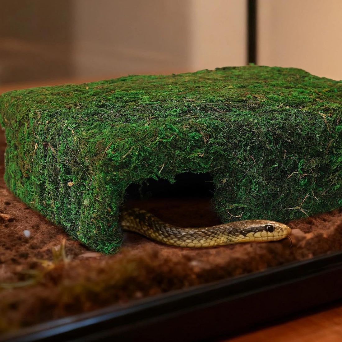 Mossy Cave Hide for Reptiles, Lizard Moss Hideout with Safe Shelter