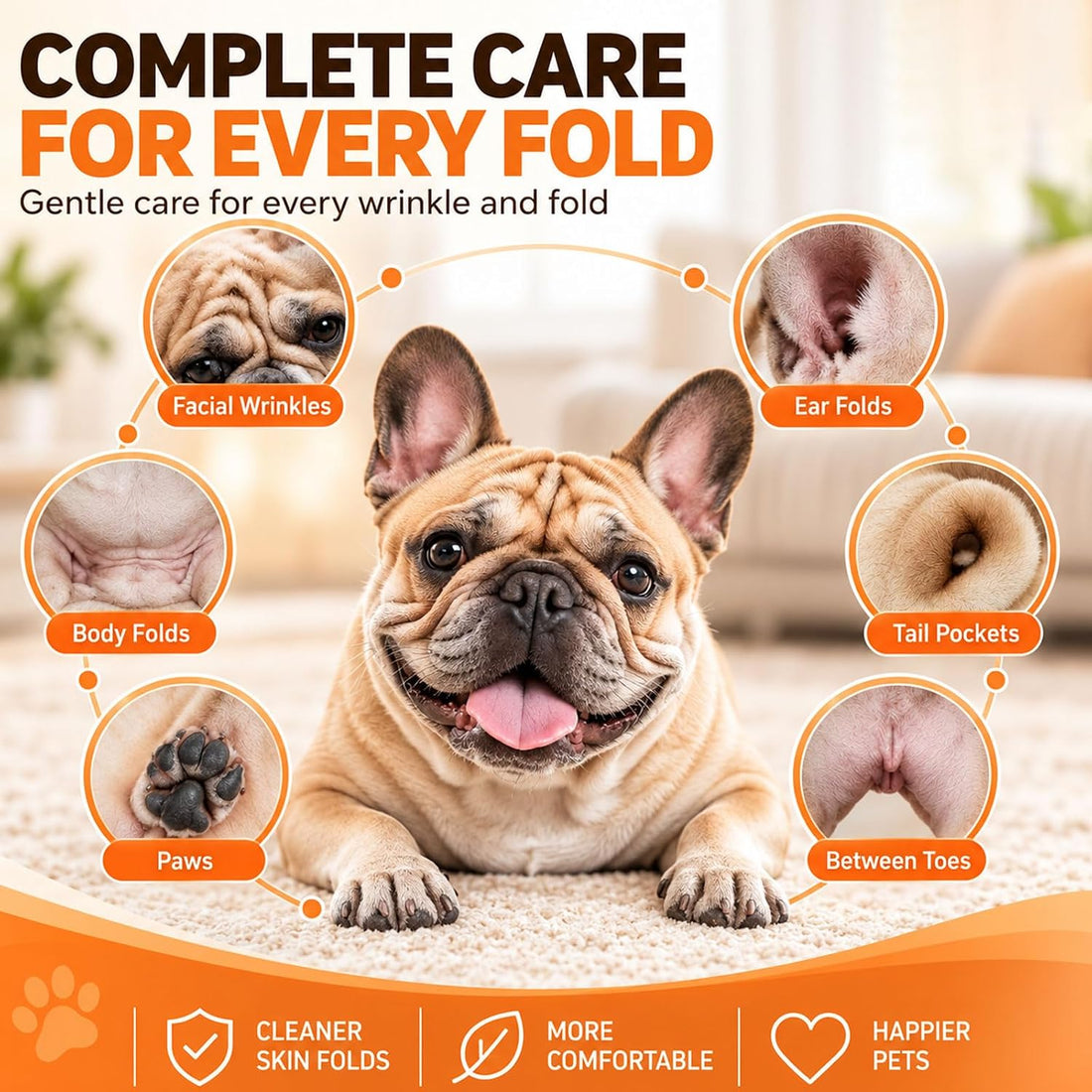 Bulldog Wrinkle Powder for Dogs with Brush, Moisture & Odor Care, 50 g