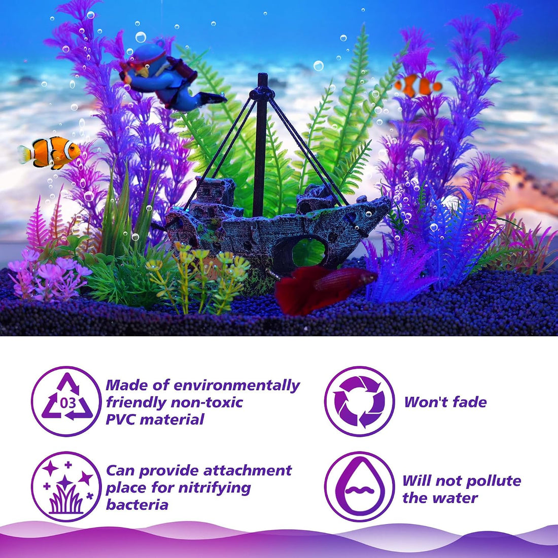 Ameliade Fish Tank Decorations & Aquarium Plastic Plants Accessories