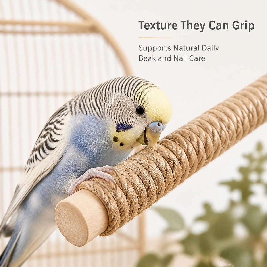 Natural Wood Bird Swing Toy with Hemp Rope Perch for Small Parrots