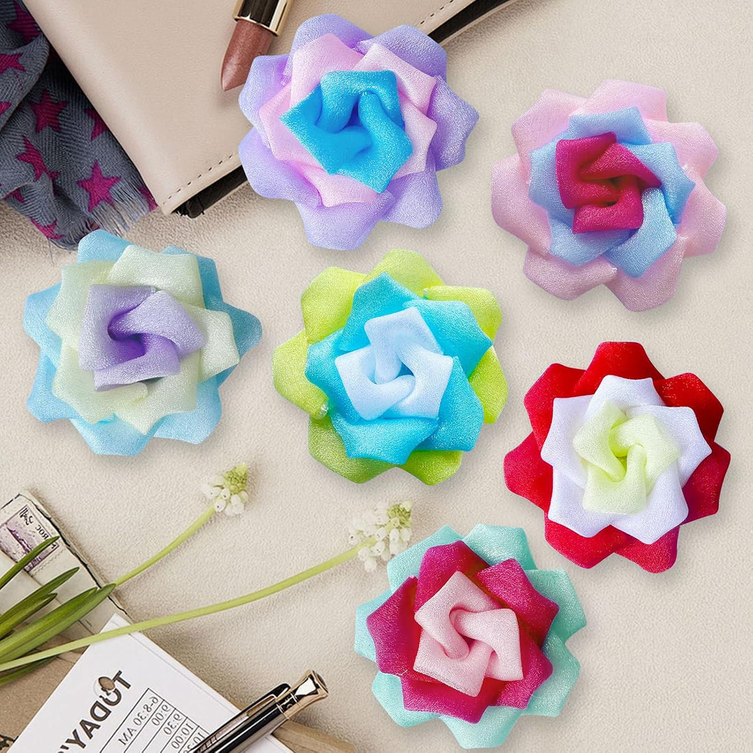 6 Pcs Dog Collar Accessories Slide-On Colorful Flower Charms