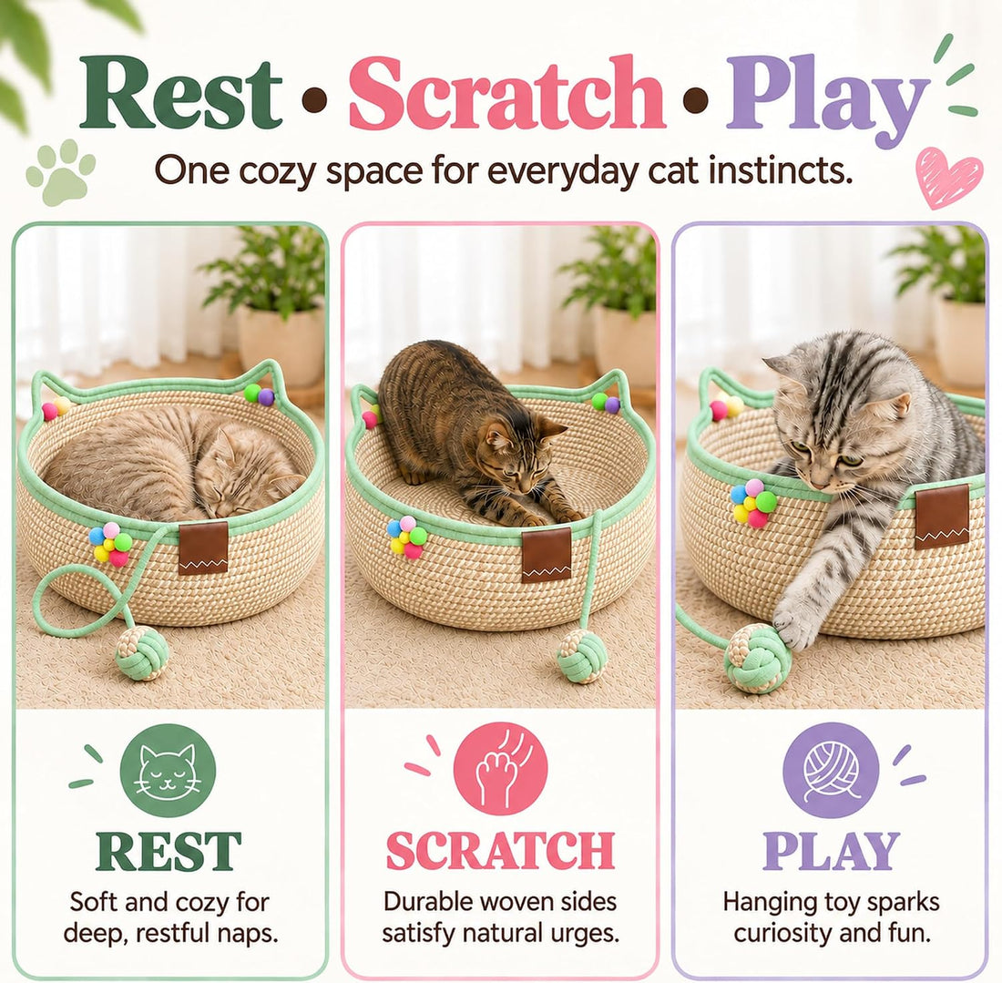 Stimuli Handwoven Cat Basket Bed, Instinct Boho Cat Scratcher Bed