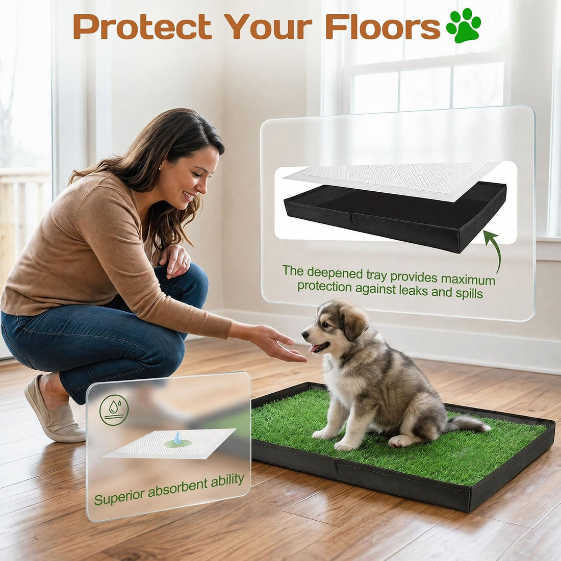 Dog Grass Pad with Tray 32"x22" Dog Potty Grass with 8pc Pee Pads