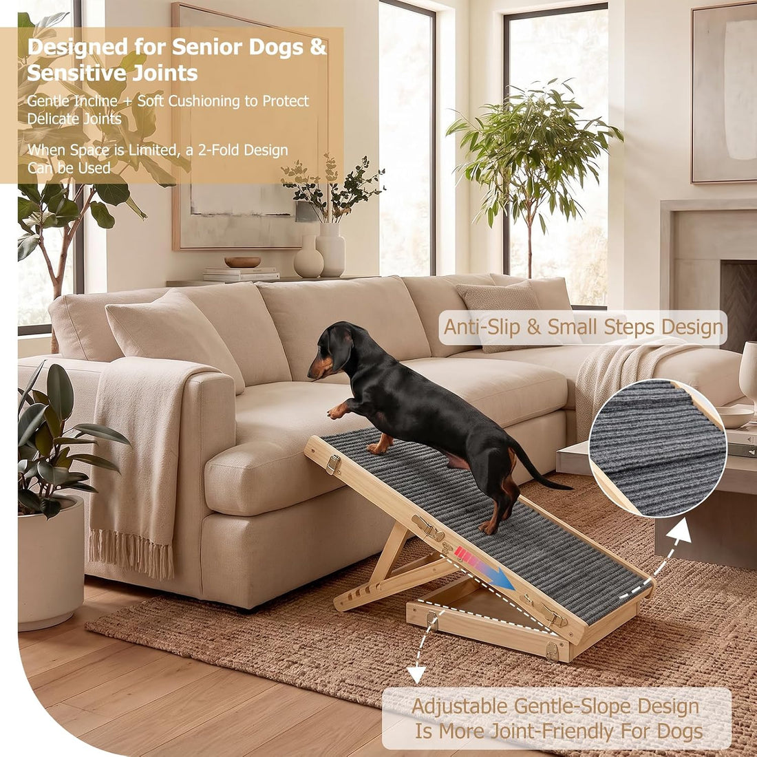 Wooden Dog Ramp for Couch, Small Dog Ramp for Bed Sofa