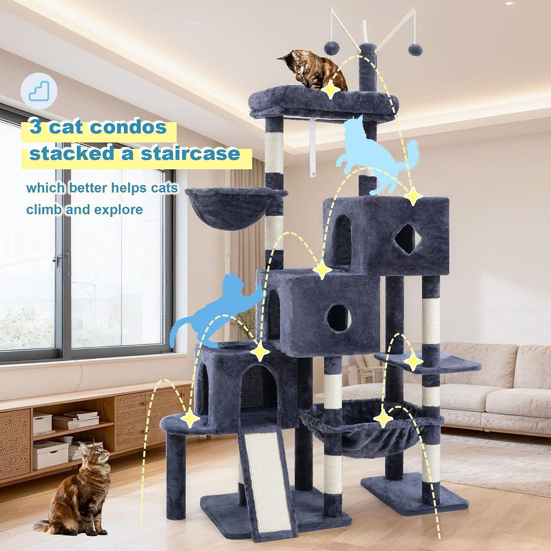 Hey-brother Cat Tree Tower with 3 Condos
