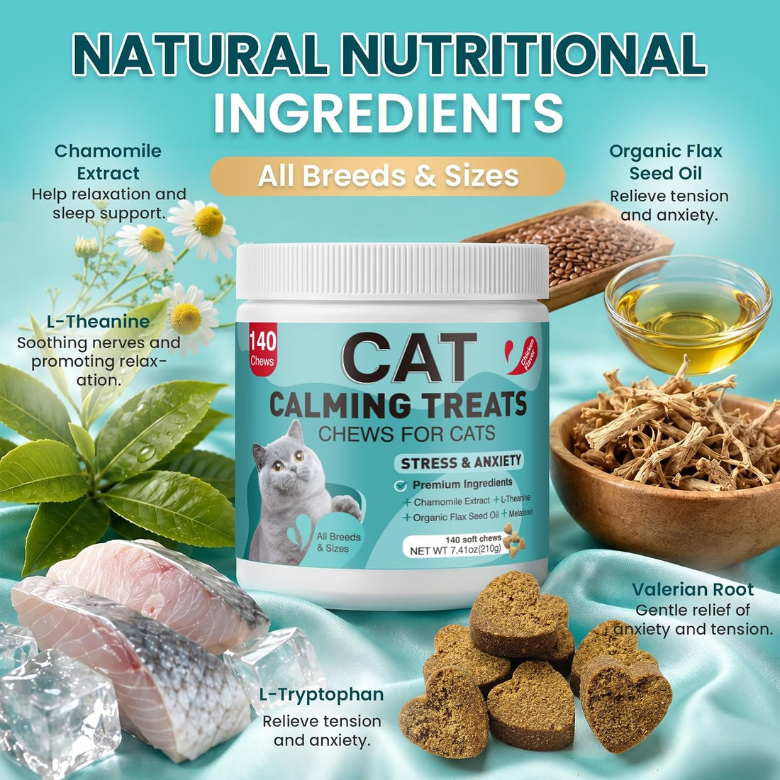 Cat Calming Treats 140 Soft Chews for Indoor Cats All Breeds & Ages