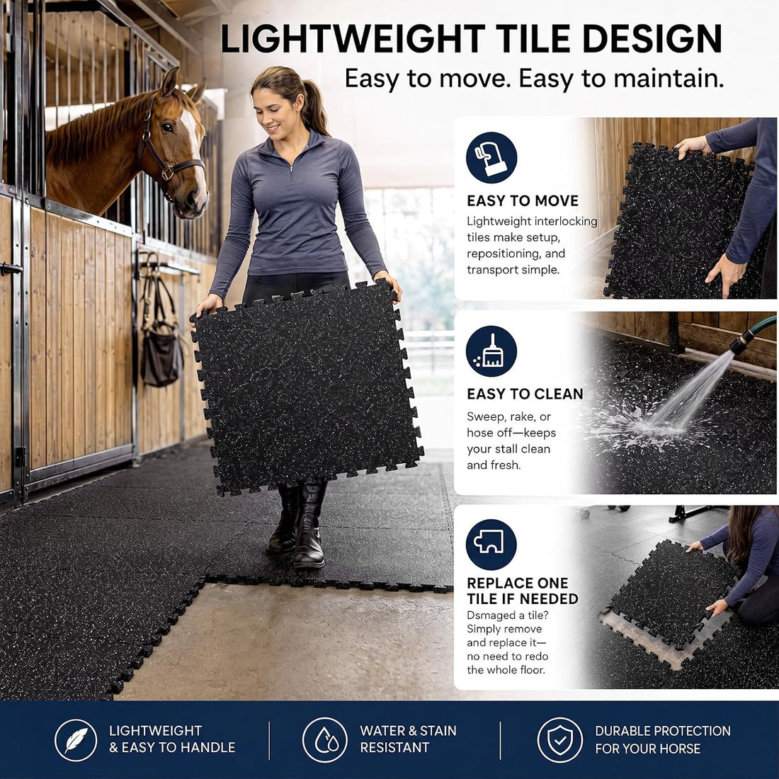 Dilunave 6 Pack Horse Stall Mats, 4 x 6 ft Rubber Interlocking