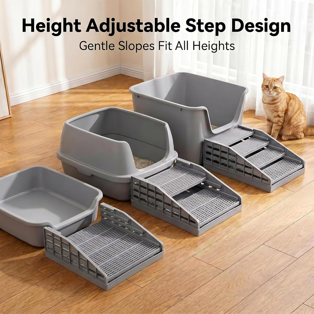 Litter Box Step for Senior Cats, Height Adjustable Cat Stairs