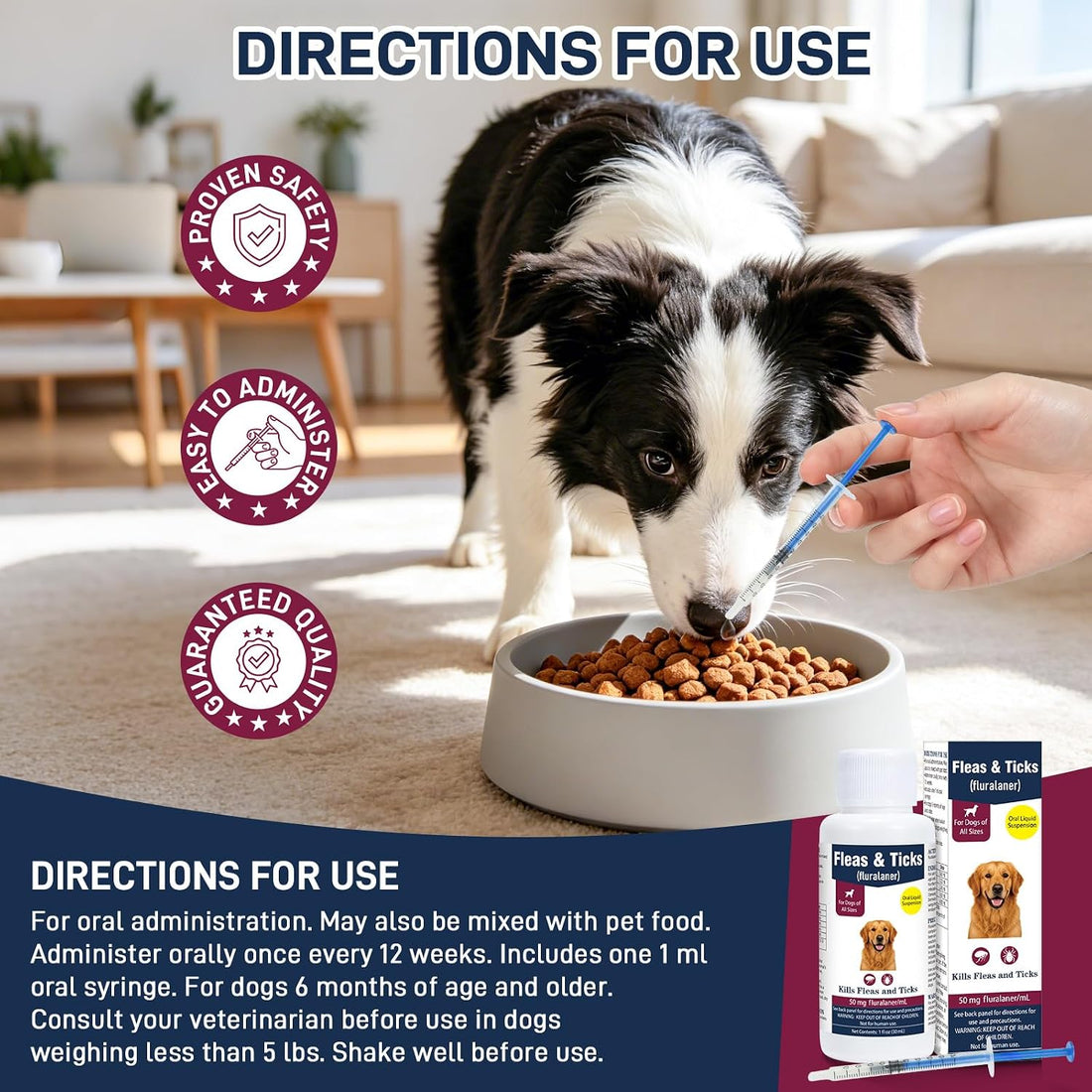 Flea & Tick Liquid Drops for Dogs, Oral Drops