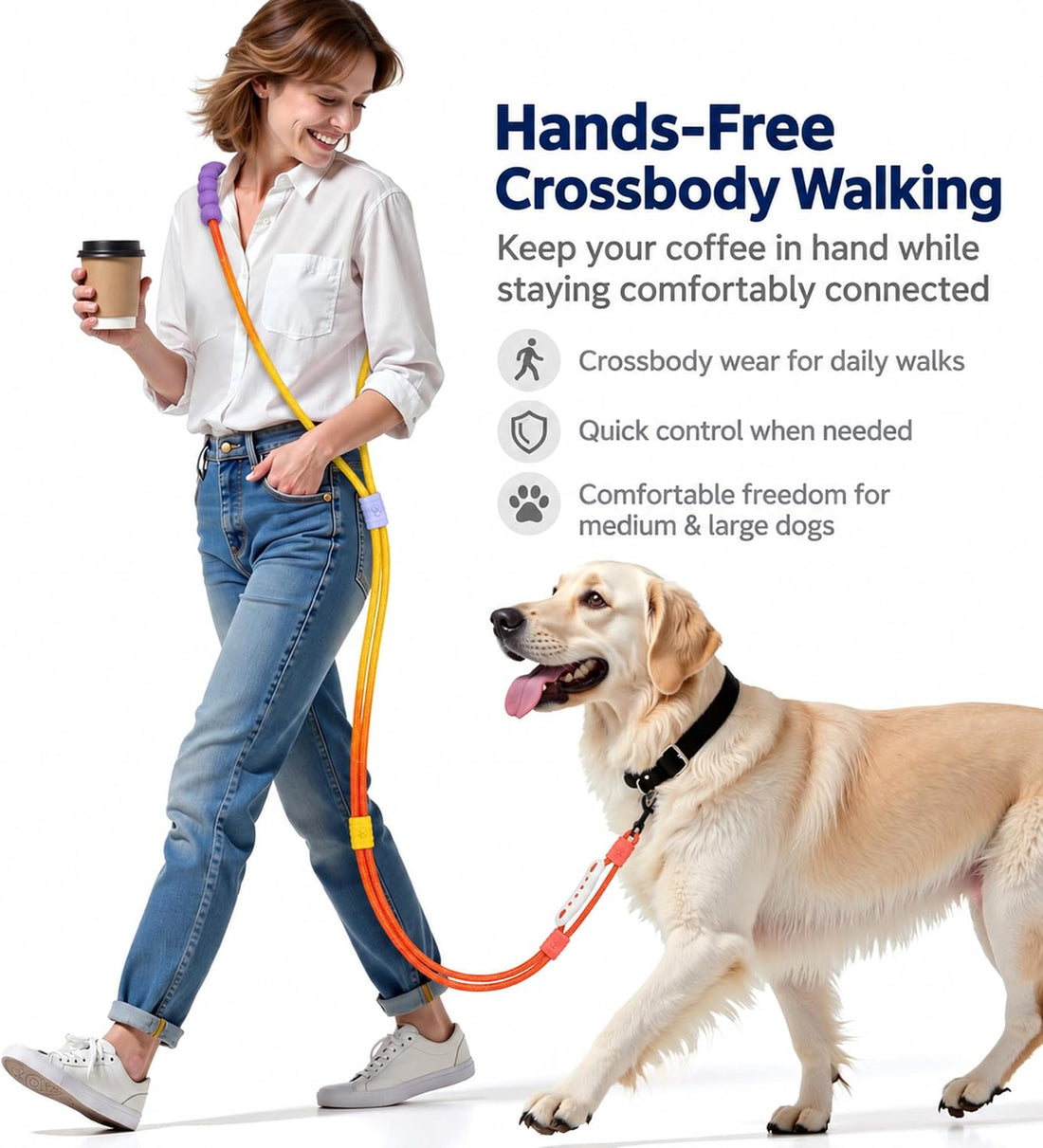 Hands Free Dog Leash, Double Handle Leash 5.5FT Purple-Green