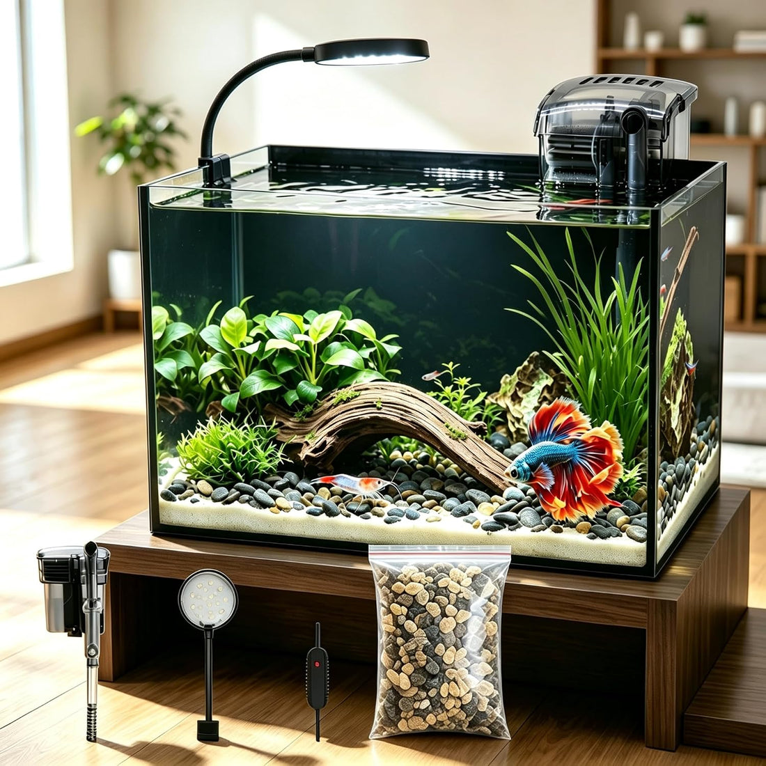 Smart Fish Tank,2.8Gallon Fish Tank,Kit with LED
