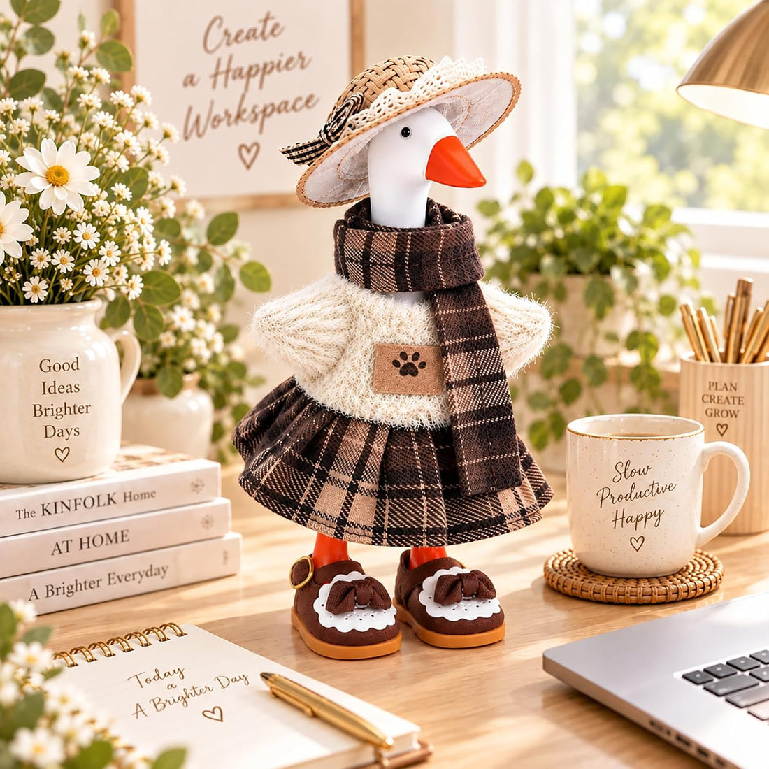 7inch Desk Goose Outfits, Mini Desktop Goose Clothes with Straw Hat