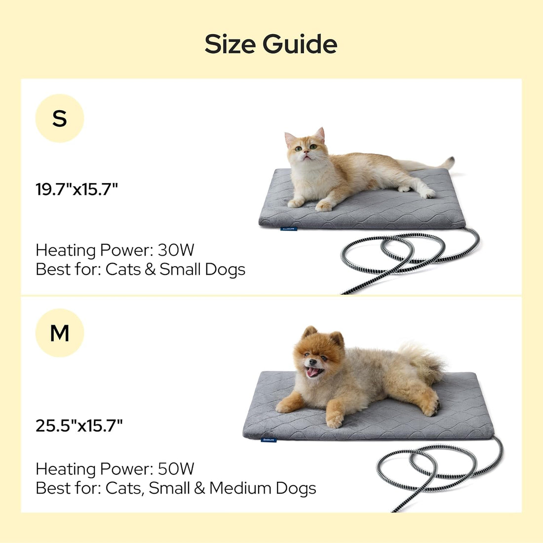 Bedsure Heated Cat Bed, Outdoor Heating Pad for Cats, 19.7"x15.7"