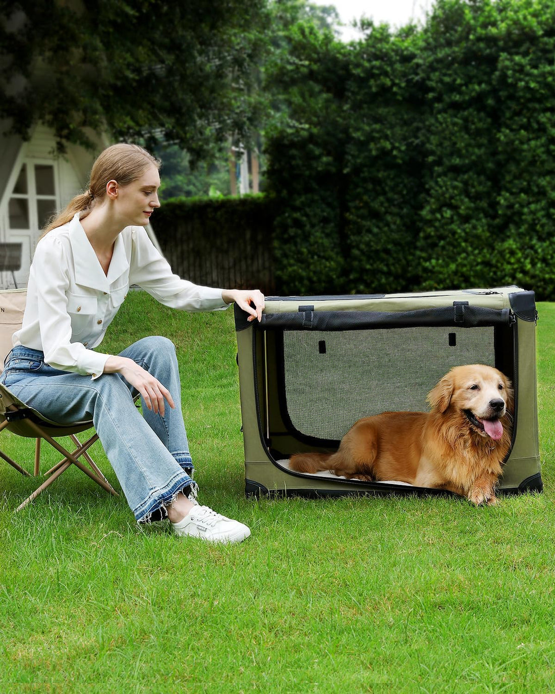 Veraste 33 in Collapsible Dog Crate for Medium Large Dogs, 4 Door