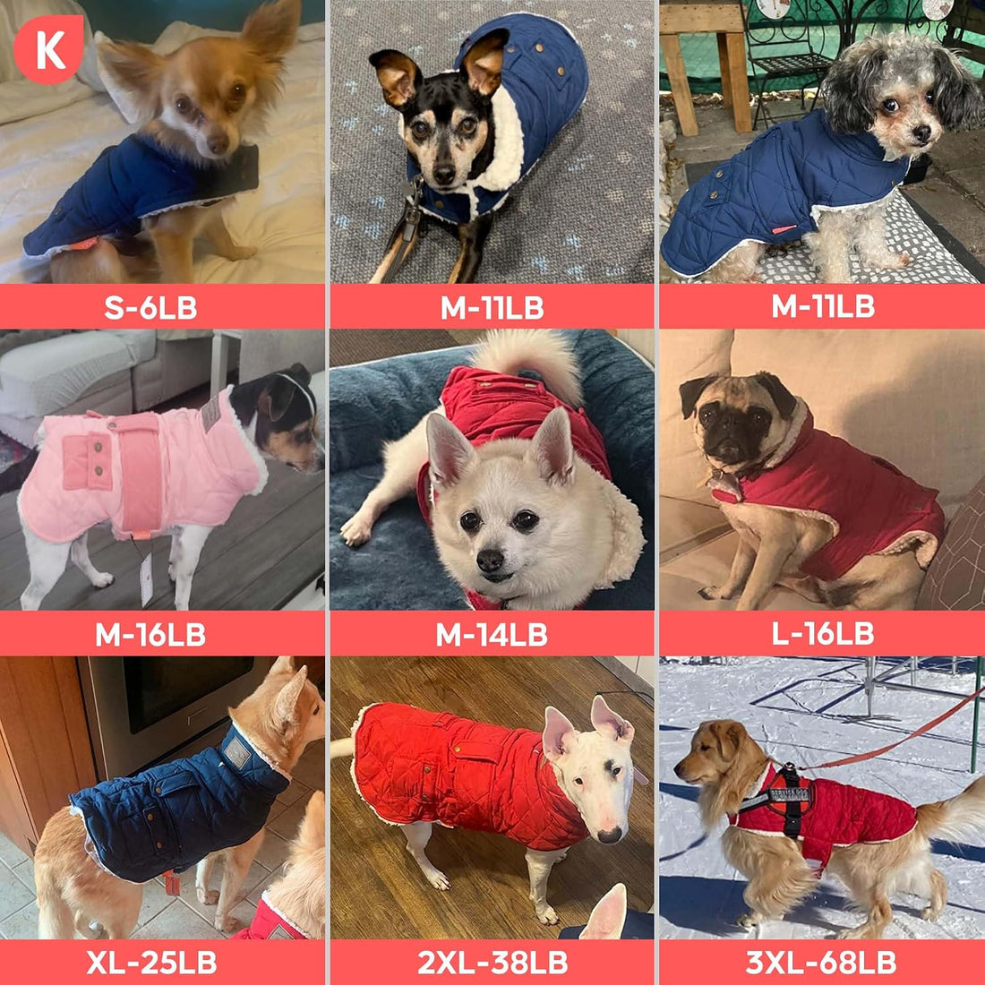 KYEESE Dog Coat Warm Pet Winter Coat with Leash Hole Waterproof Dogs