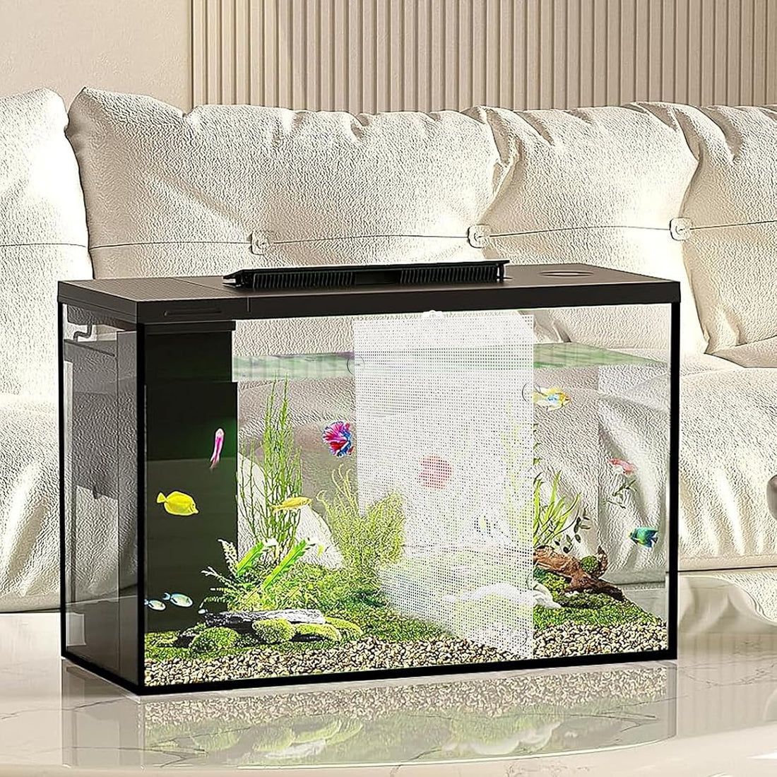 2 Sets Plastic Fish Tank Divider with Self-Adhesive Hook and Ties