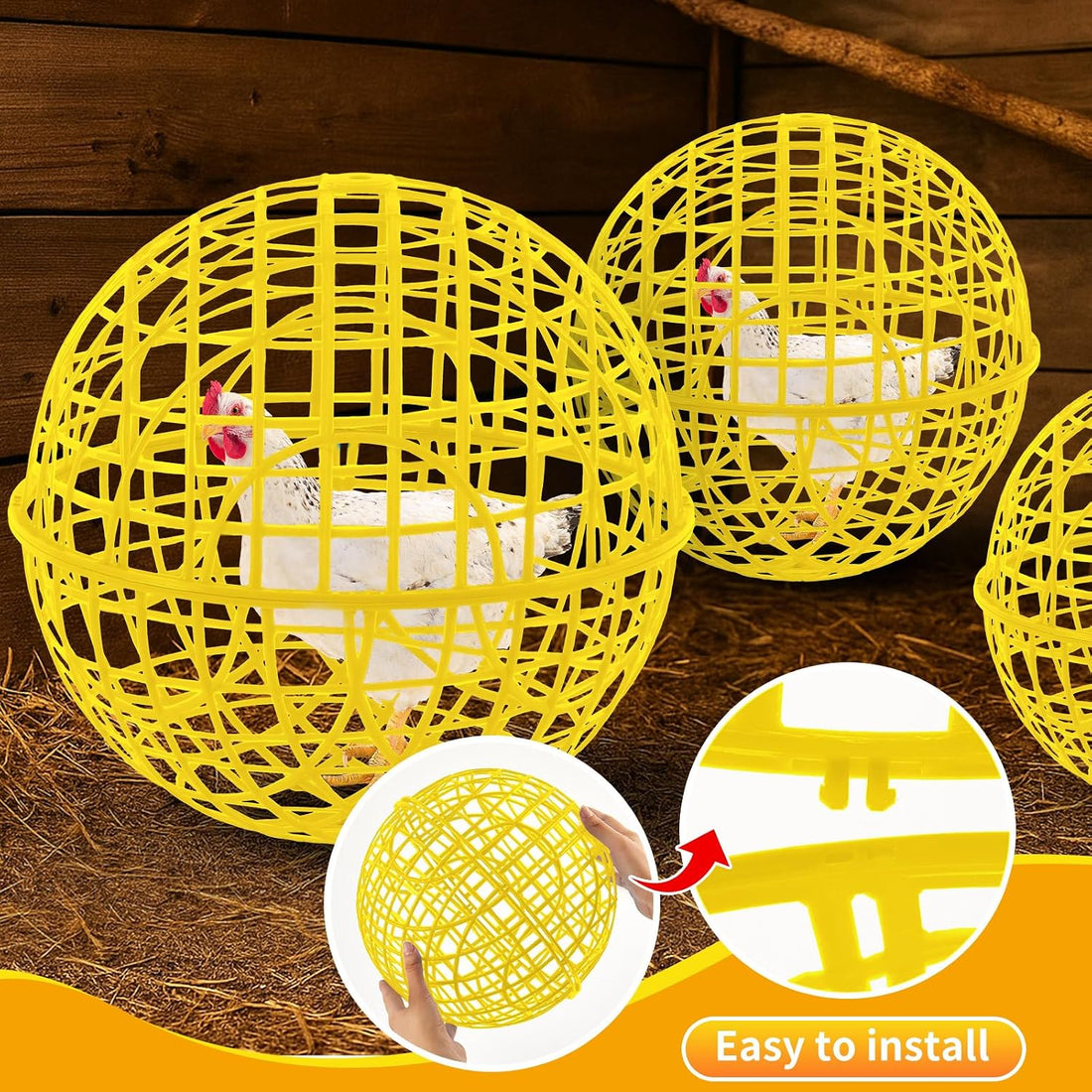 AceOrbit 3 Pack 18.9 Inch Yellow Plastic Chicken Ball Cages for Small