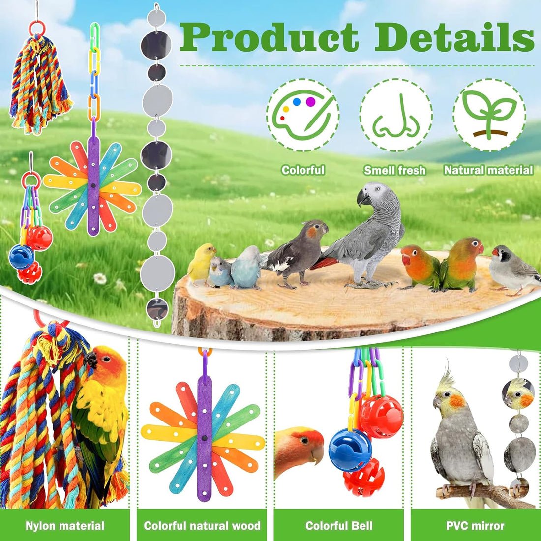 QUOZUO Small Bird Toys Parakeet Cage Accessories, Parakeet Toys