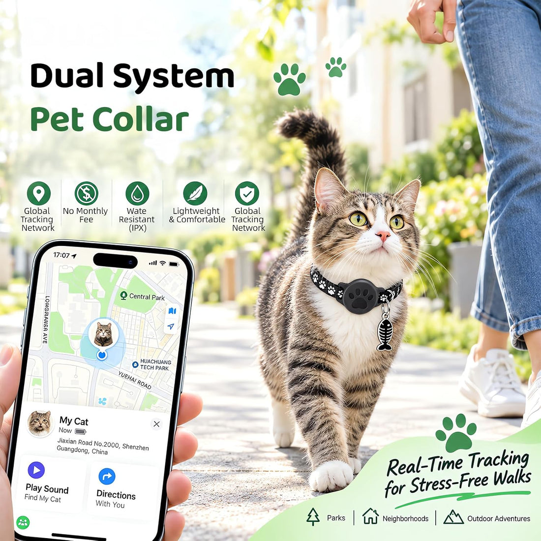 Pet Tracker Collar for Cats, Smart Collar for Small Dogs with Locator