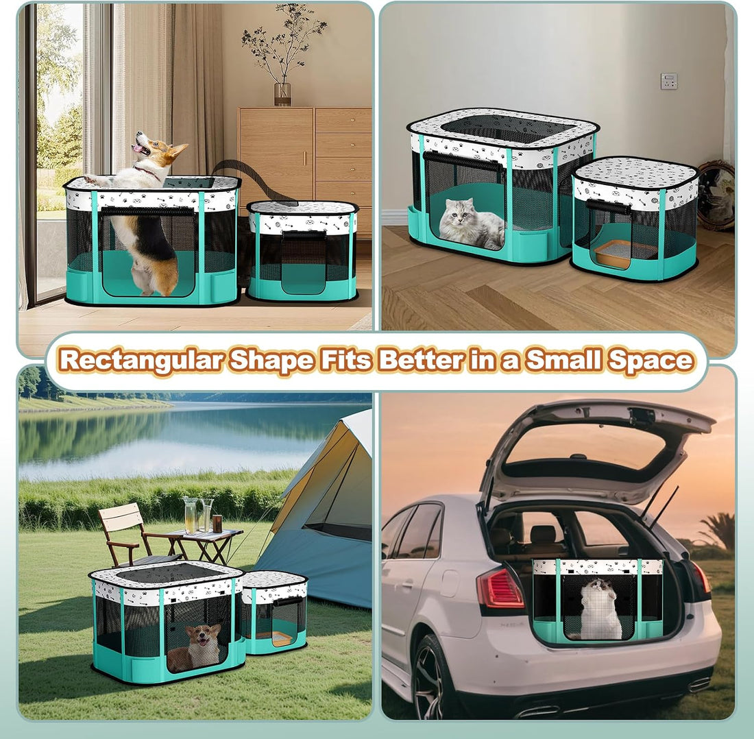 DESELL Portable Cat Playpen, 8-Rod Reinforced Kitten Dog Playpens