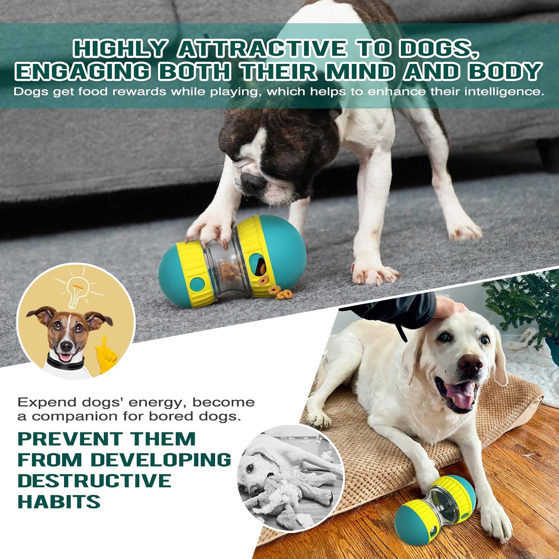BSISUERM Dog Puzzle Toy Adjustable Treat Dispensing Ball Food