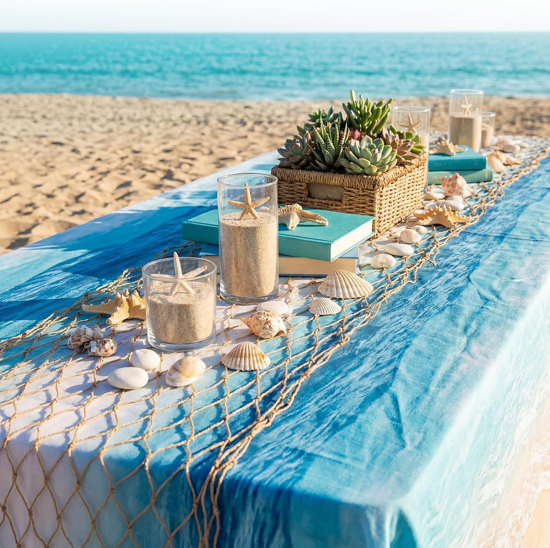 SATINIOR 12 Pcs 12 x 72'' Fishing Net Table Runner Party Decor